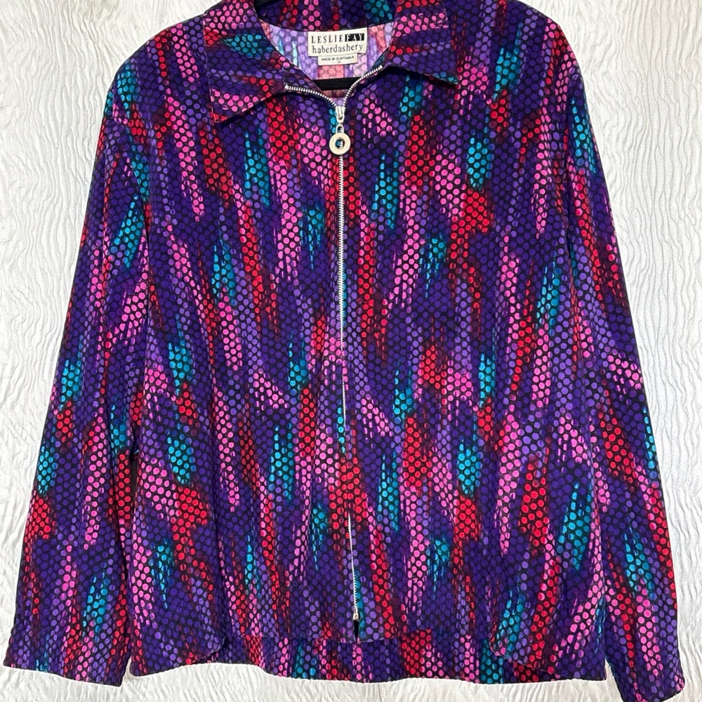 Leslie Fay Haberdashery Colorful Zip-Up Jacket- Size 12
